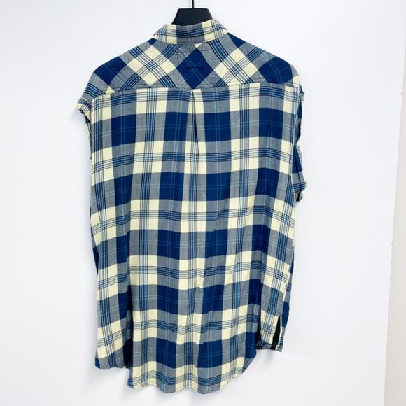 Rails x Free People | Button Down Cuffed Plaid Shirt Oversized Yellow Blue | S - Picture 8 of 10